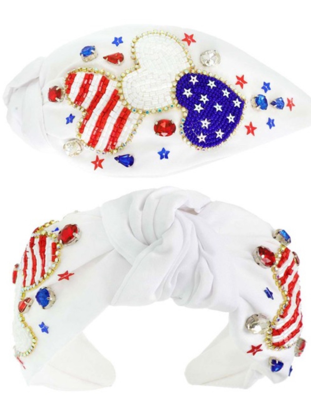 2029. Patriotic USA Star heart jeweled beaded headband